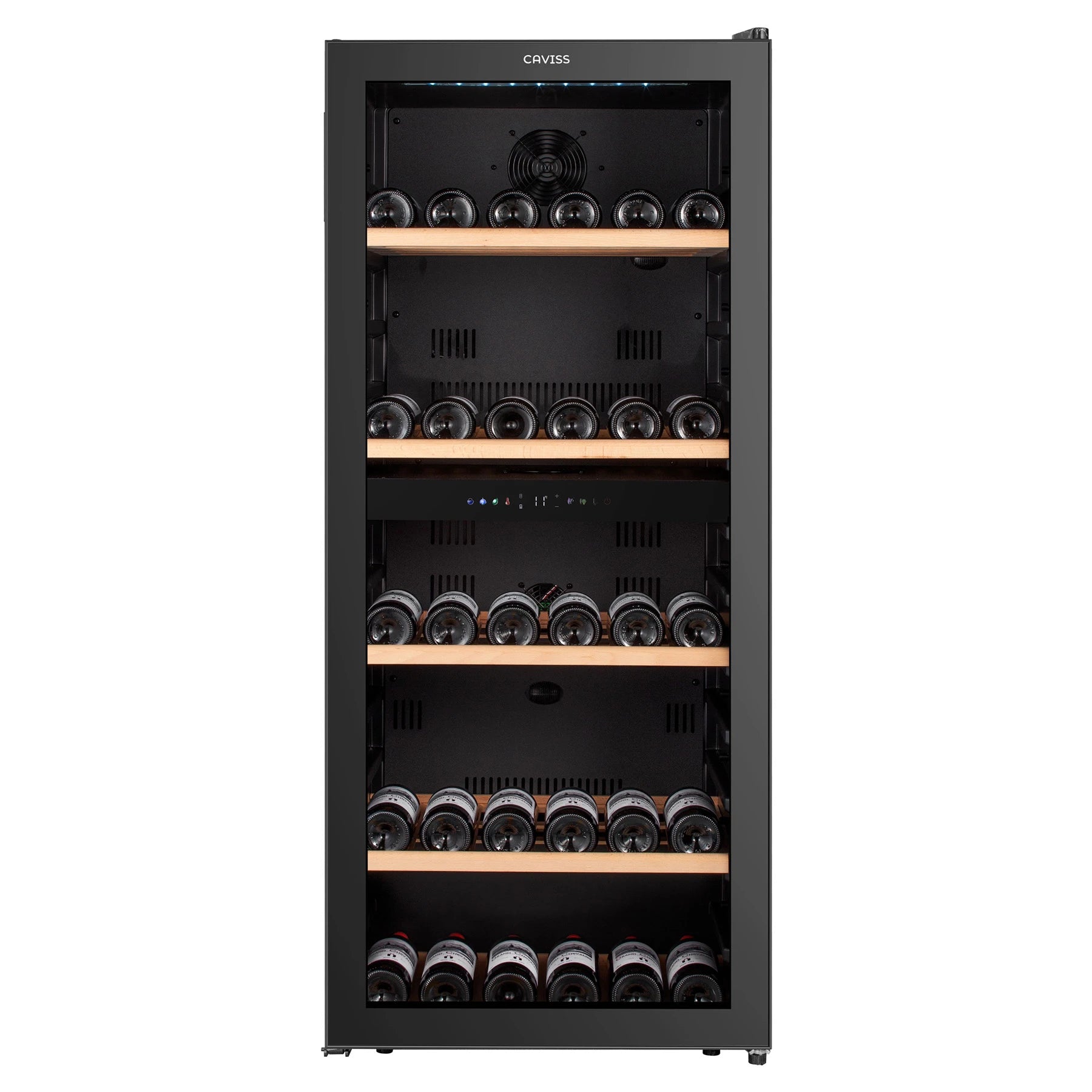 Cave de vinho 120 garrafas Caviss C2120CBEG com dupla zona e porta de vidro preto anti-UV.