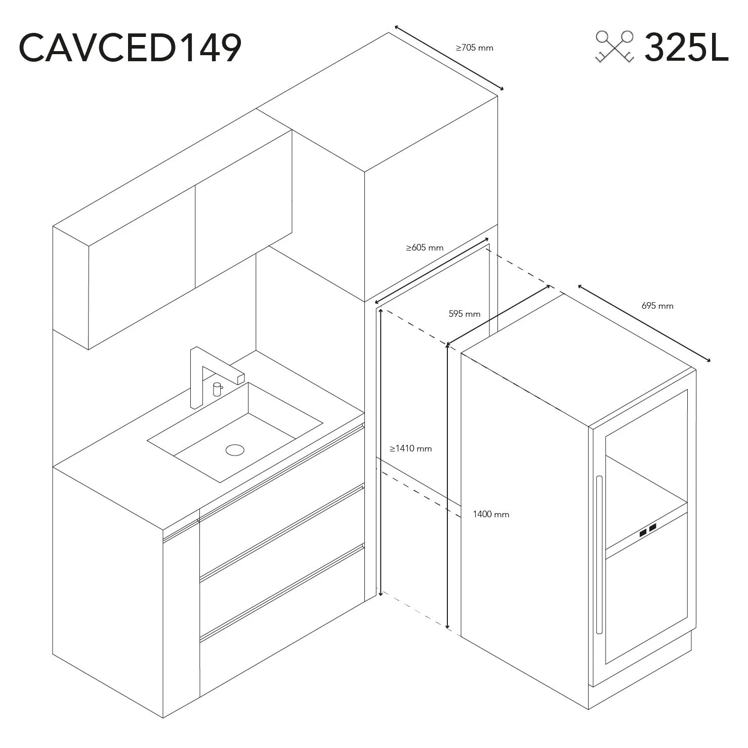 Cave de vinho Les Petits Champs CAVCED149 com iluminação LED e controlo digital.
