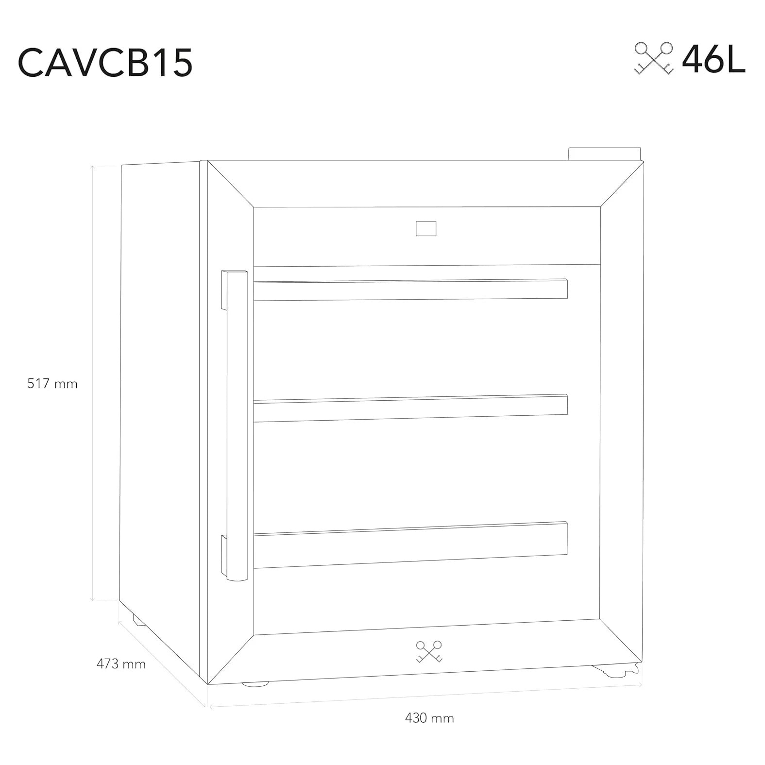 Cave de vinho compacta CAVCB15 de livre instalação com acabamento preto elegante.