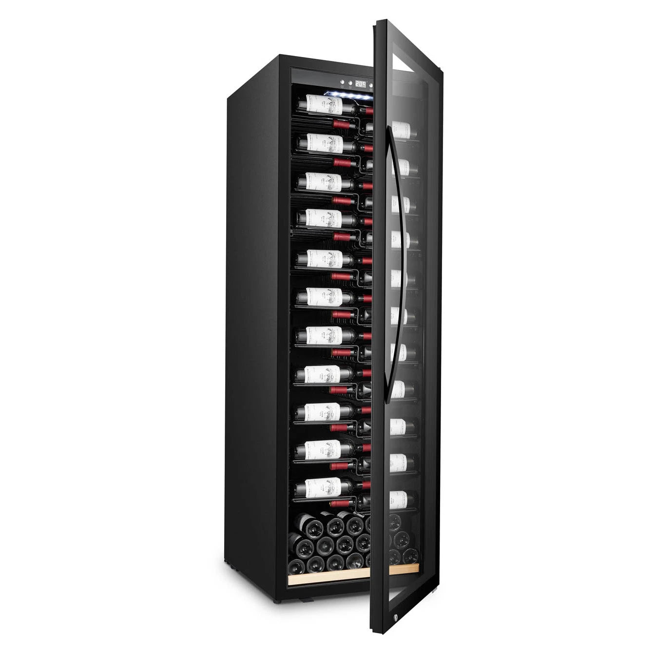 Cave de vinho mQuvée WineExpert 192 Fullglass Black com capacidade para 153 garrafas.