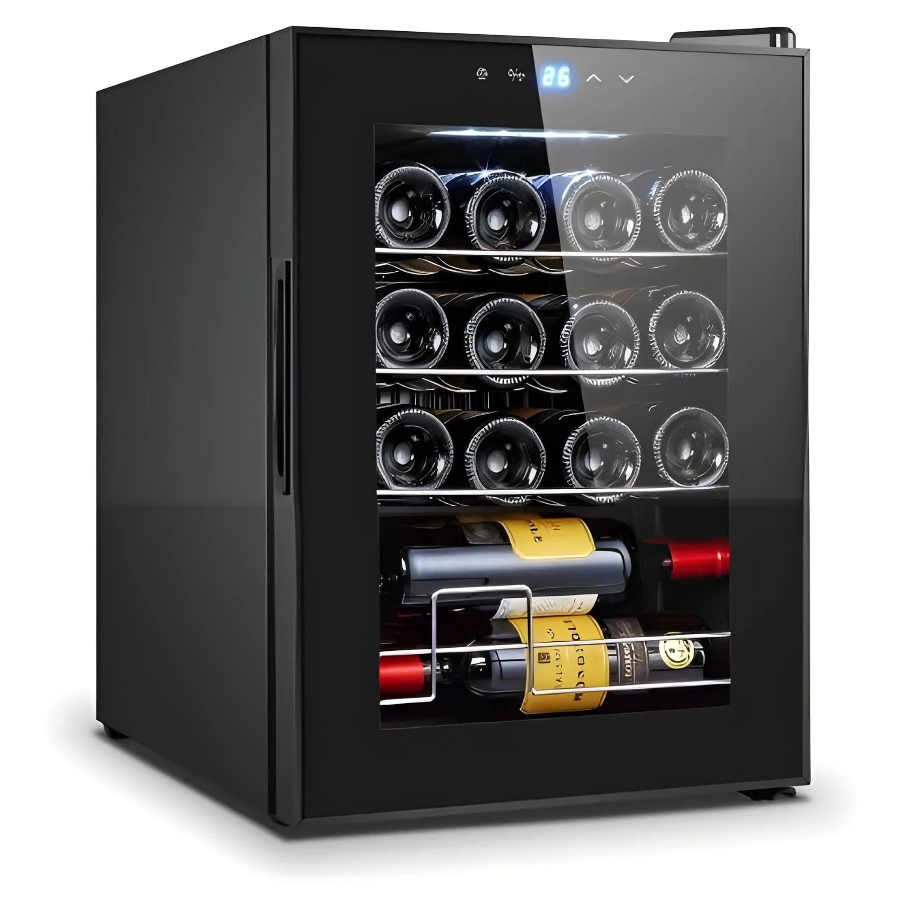 Cave de vinho 16 garrafas Cavanova CV016CNM compacta com refrigeração por compressor.