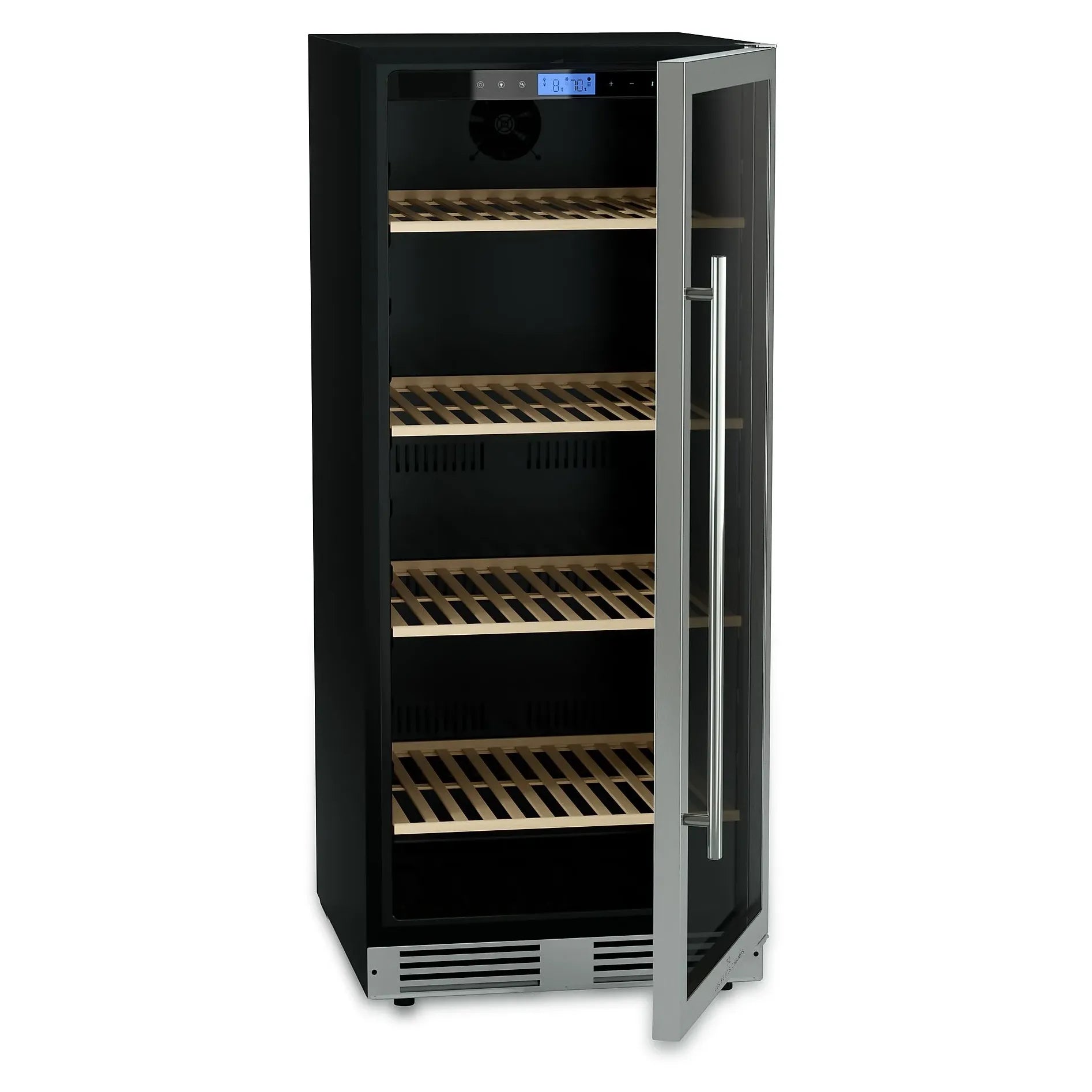 Cave de vinho CAVCE160 semiaberta com porta anti-UV e iluminação LED interior.