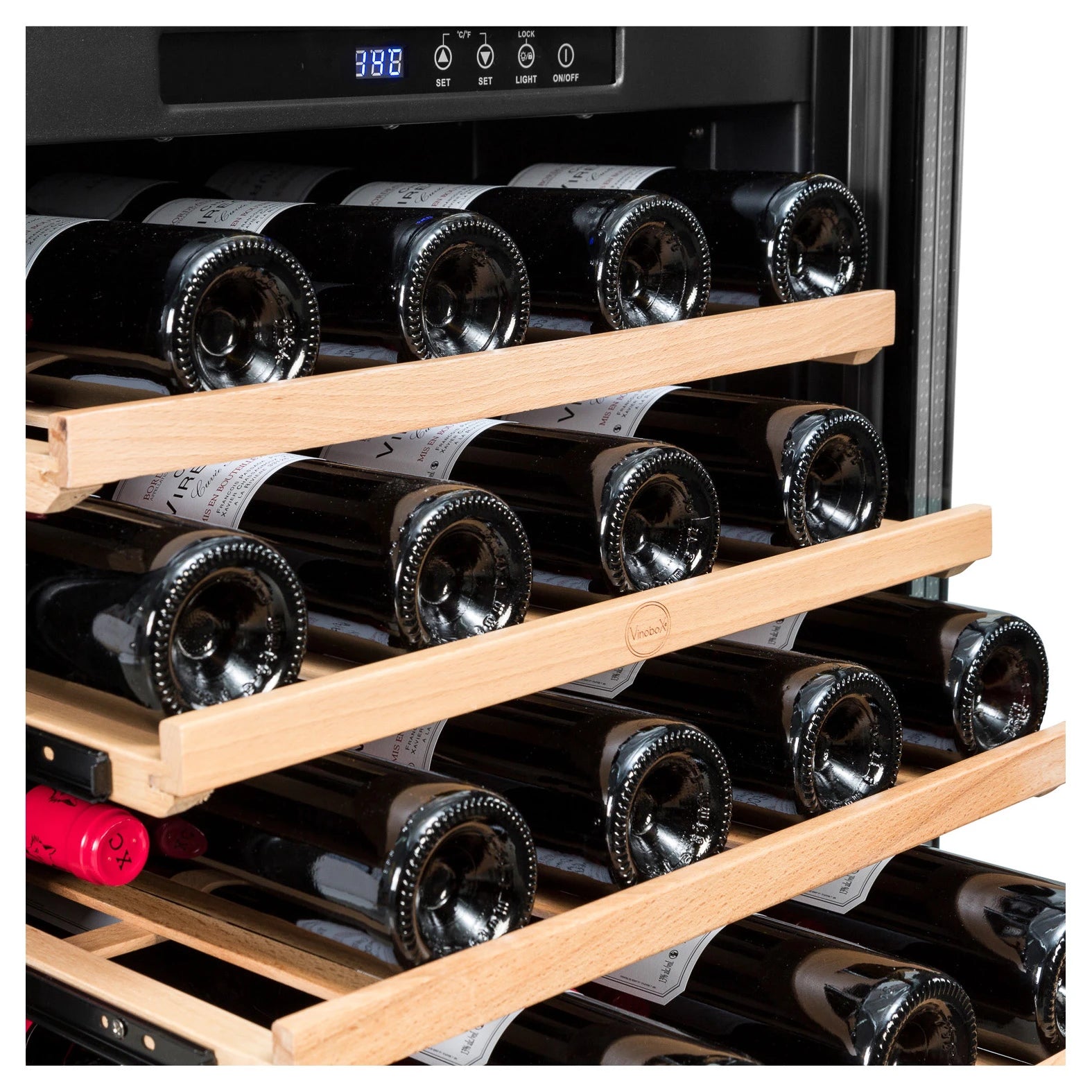 Prateleiras extraíveis da cave de vinho Vinobox V168 GC 1T Black para garrafas tipo Bordéus.