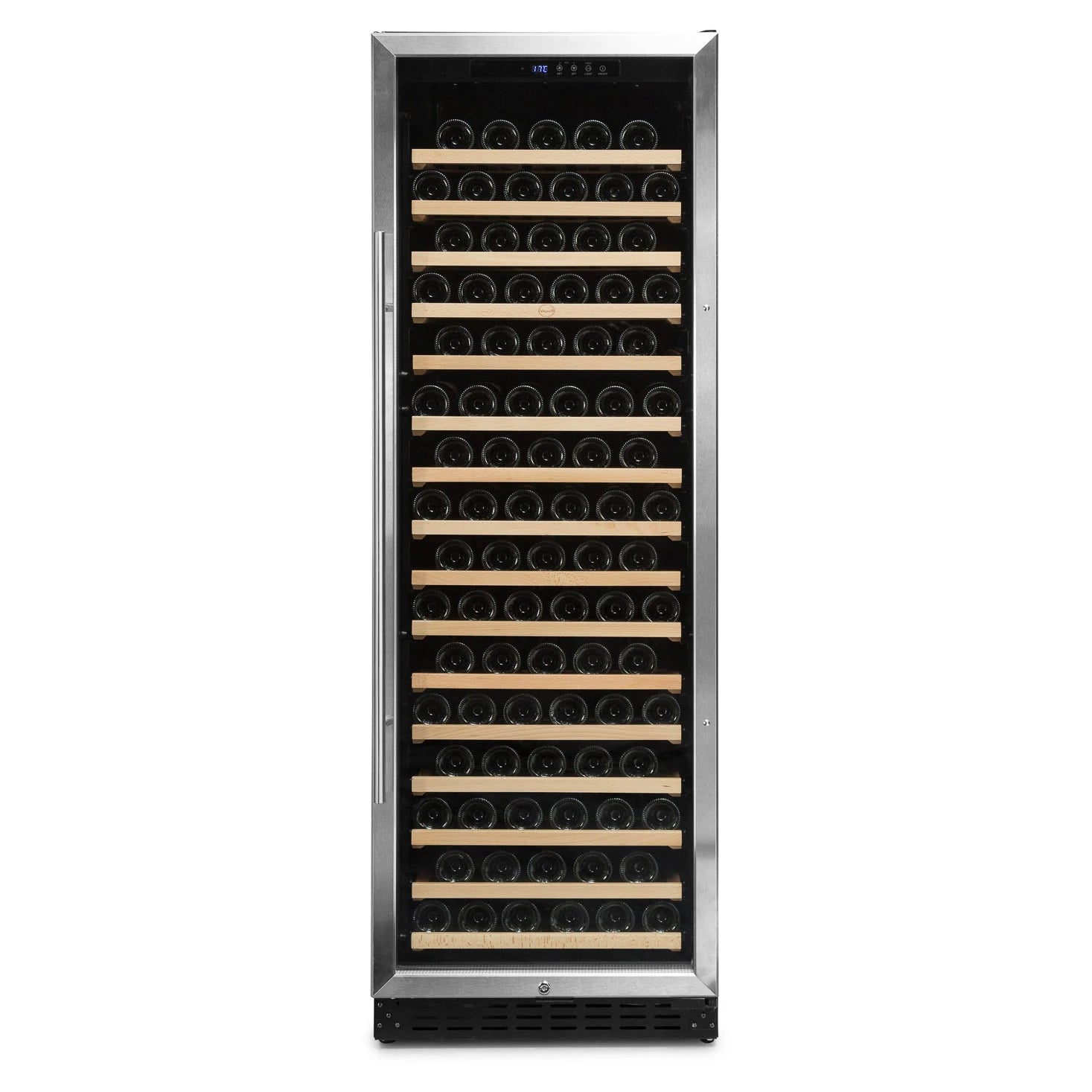Cave de vinho 168 garrafas Vinobox V168 GC 1T Inox com moldura inox e corpo preto.
