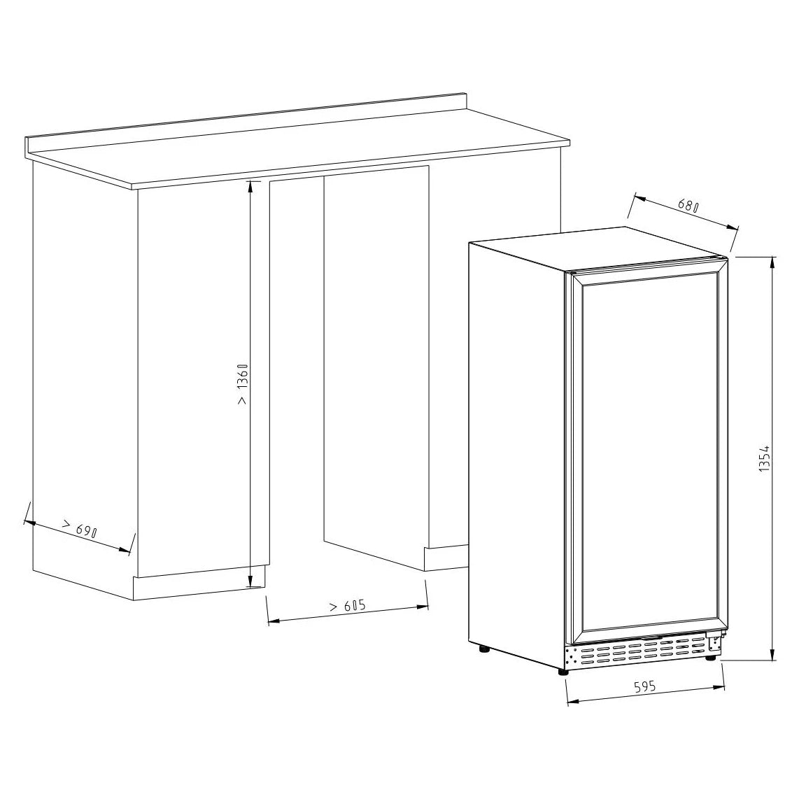 Instalação da cave de vinho Vinobox V168 GC 2T Black de livre instalação ou encastrável ao nível do chão.