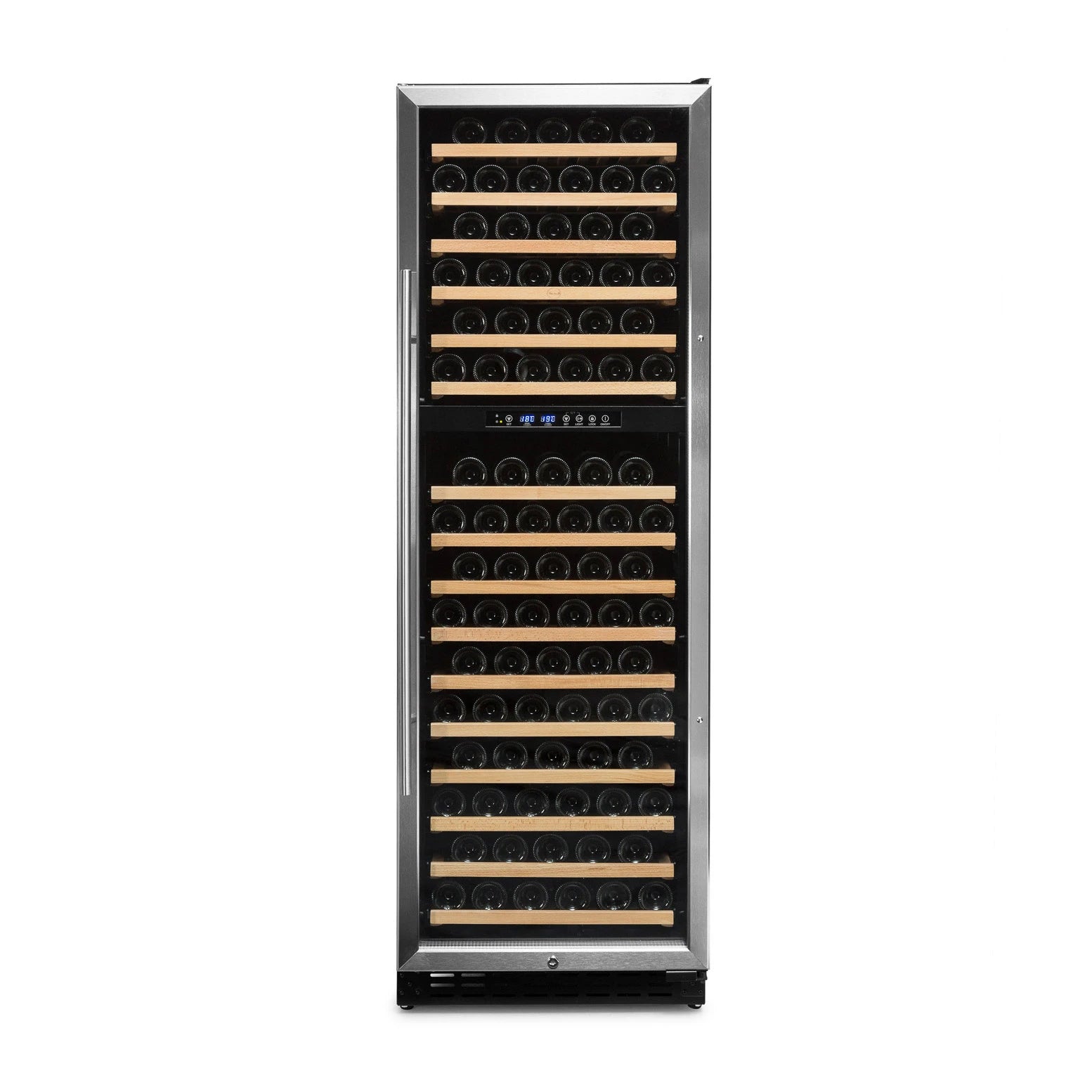Cave de vinho 168 garrafas Vinobox V168 GC 2T Inox com dupla zona e moldura em aço inoxidável.