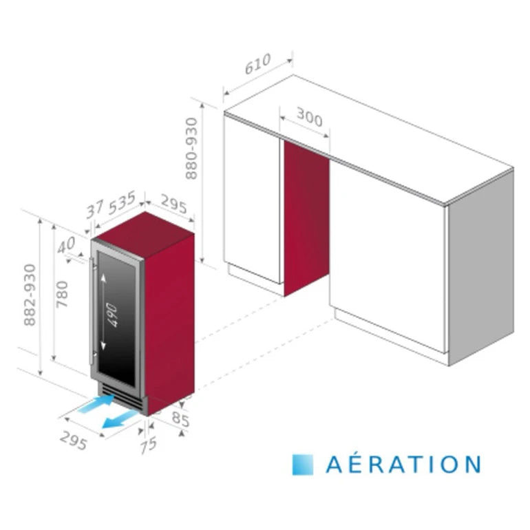 Cave de vinho dupla zona integrável 17 garrafas Le Chai LBN178 Black