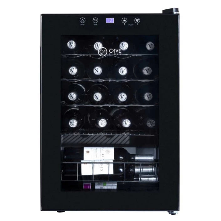 Cave de vinho 18 garrafas Cave Vinum CV-18-C compressor preta com porta de vidro duplo e design compacto.