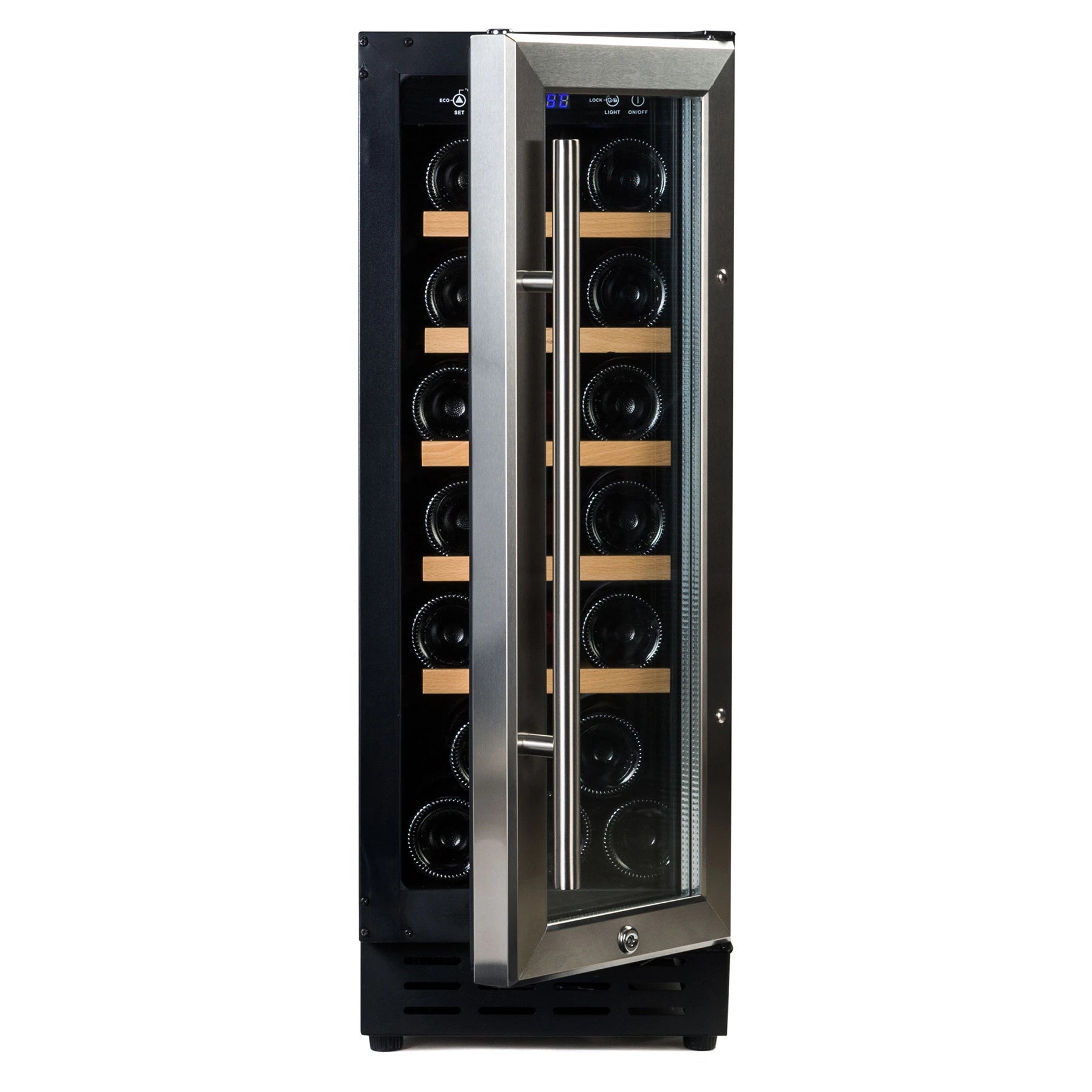 Cave de vinho Vinobox V20 Design Inox com porta dupla envidraçada anti-UV.