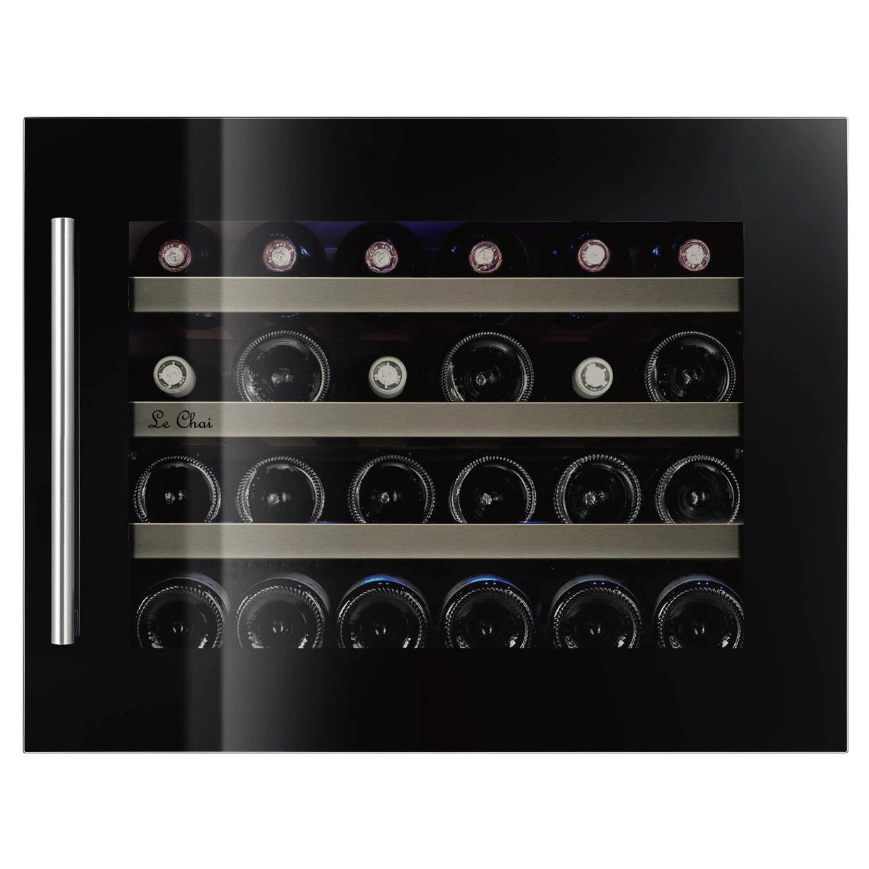 Cave de vinho integrável 24 garrafas Le Chai LMN245 Black com moldura preta e porta anti-UV.