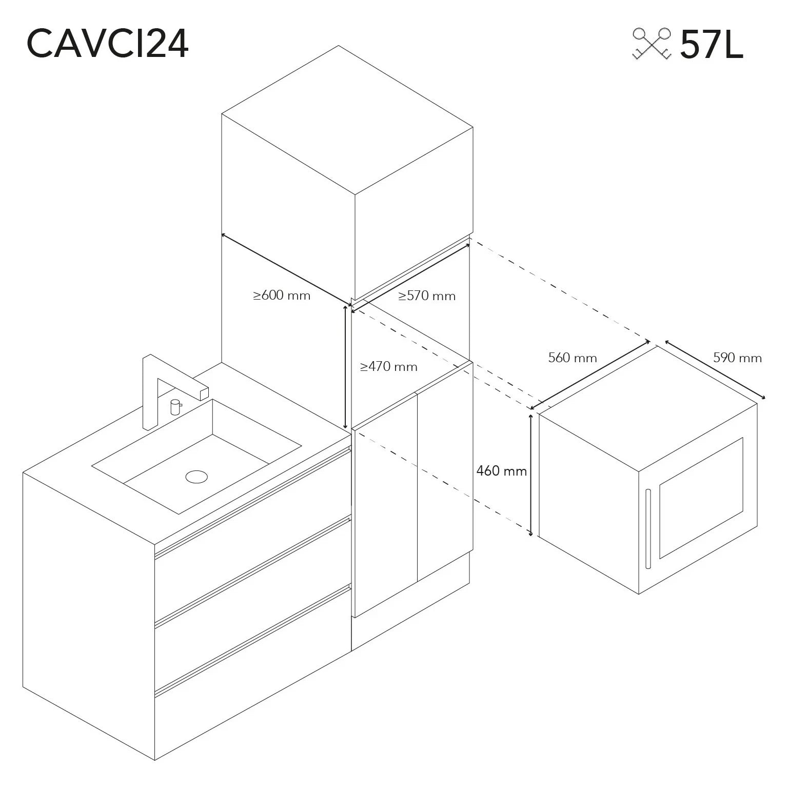 Cave de vinho Les Petits Champs CAVCI24 com porta anti-UV e design encastrável em inox.