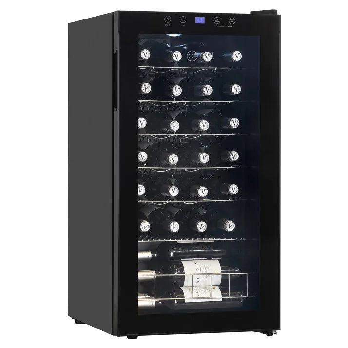 Cave de vinho Cave Vinum CV-28-C com temperatura regulável de 4 a 18 ºC para tintos, brancos e espumantes.