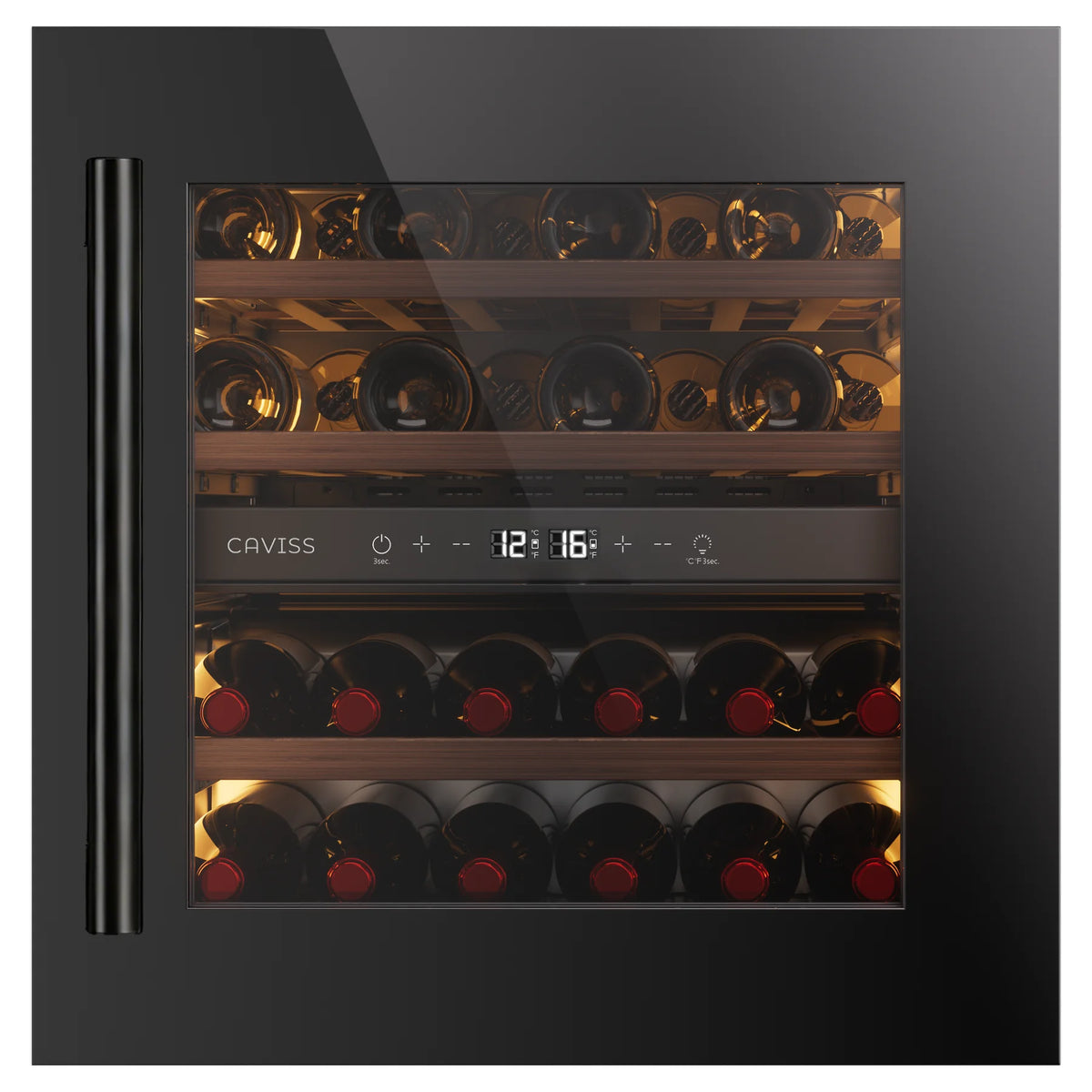 Cave de vinho Caviss CT2E28H60N60 fechada, vista frontal com a frente encastrada