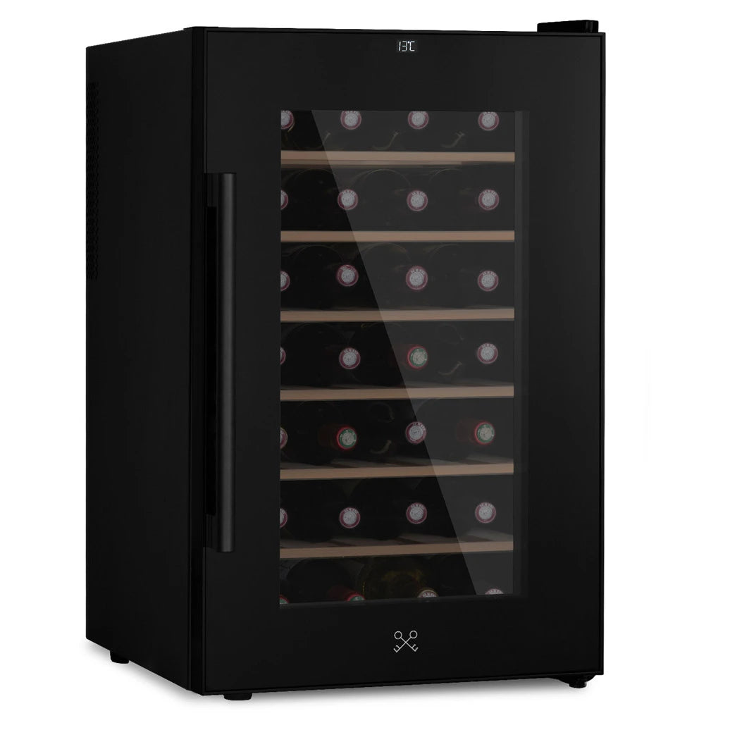 Cave de vinho 28 garrafas Les Petits Champs CAVCB28 Black com acabamento preto e porta anti-UV.