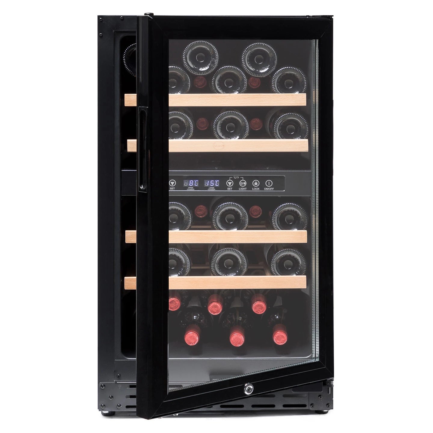 Cave de vinho 33 garrafas Vinobox V40 GC 2T Black encastrável sob bancada com dupla zona.