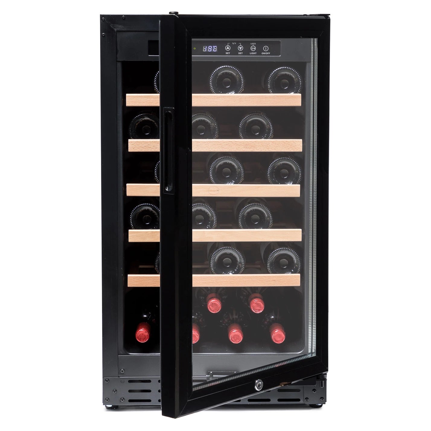 Cave de vinho Vinobox V40 GC 1T Black com porta reversível de vidro duplo anti-UV.