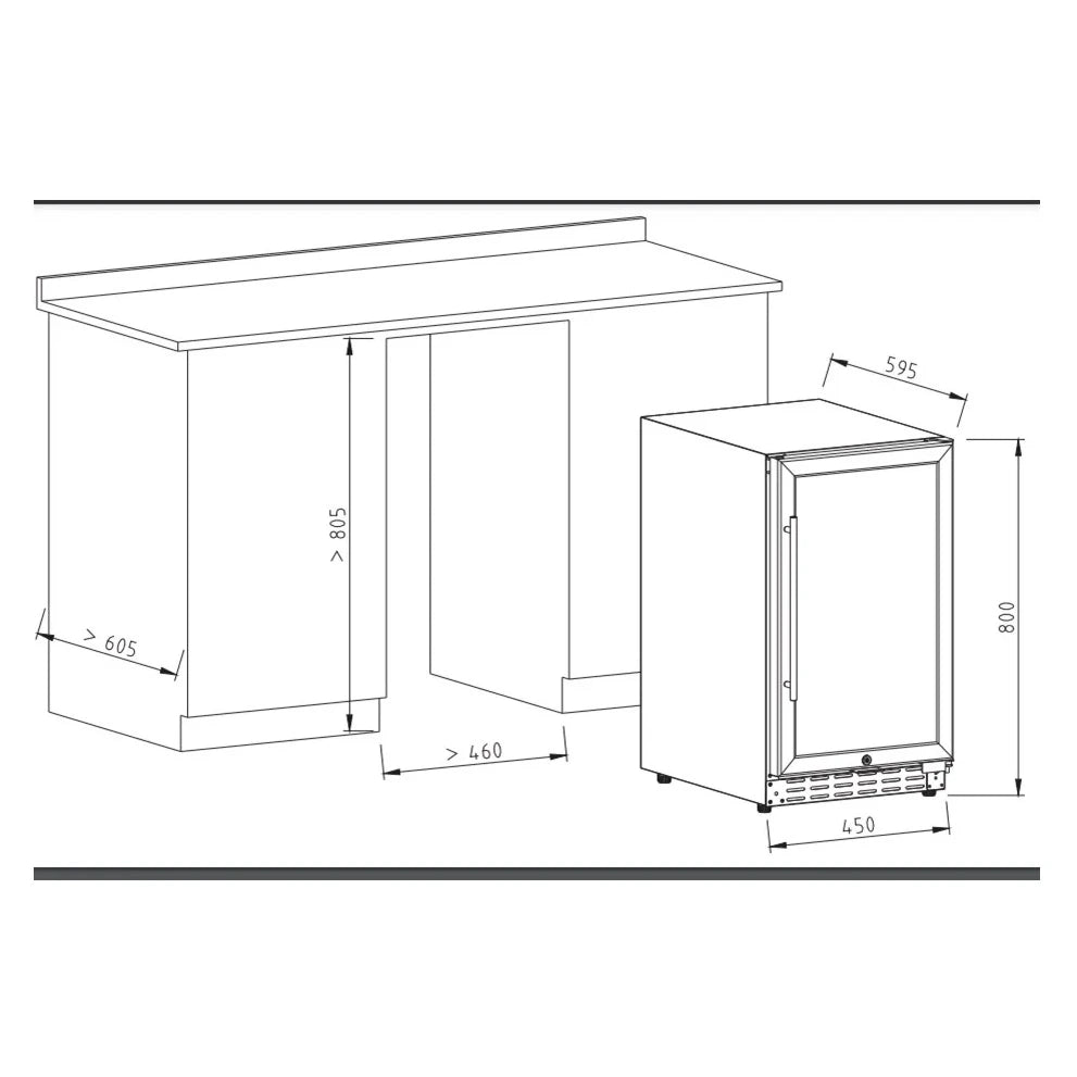 Cave de vinho Vinobox V40 GC 1T Inox compacta para instalação encastrável sob bancada.