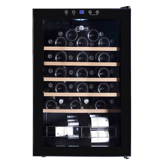 Cave de vinho 40 garrafas Cave Vinum CV-40-CWS preta com porta de vidro duplo anti-UV e design compacto.