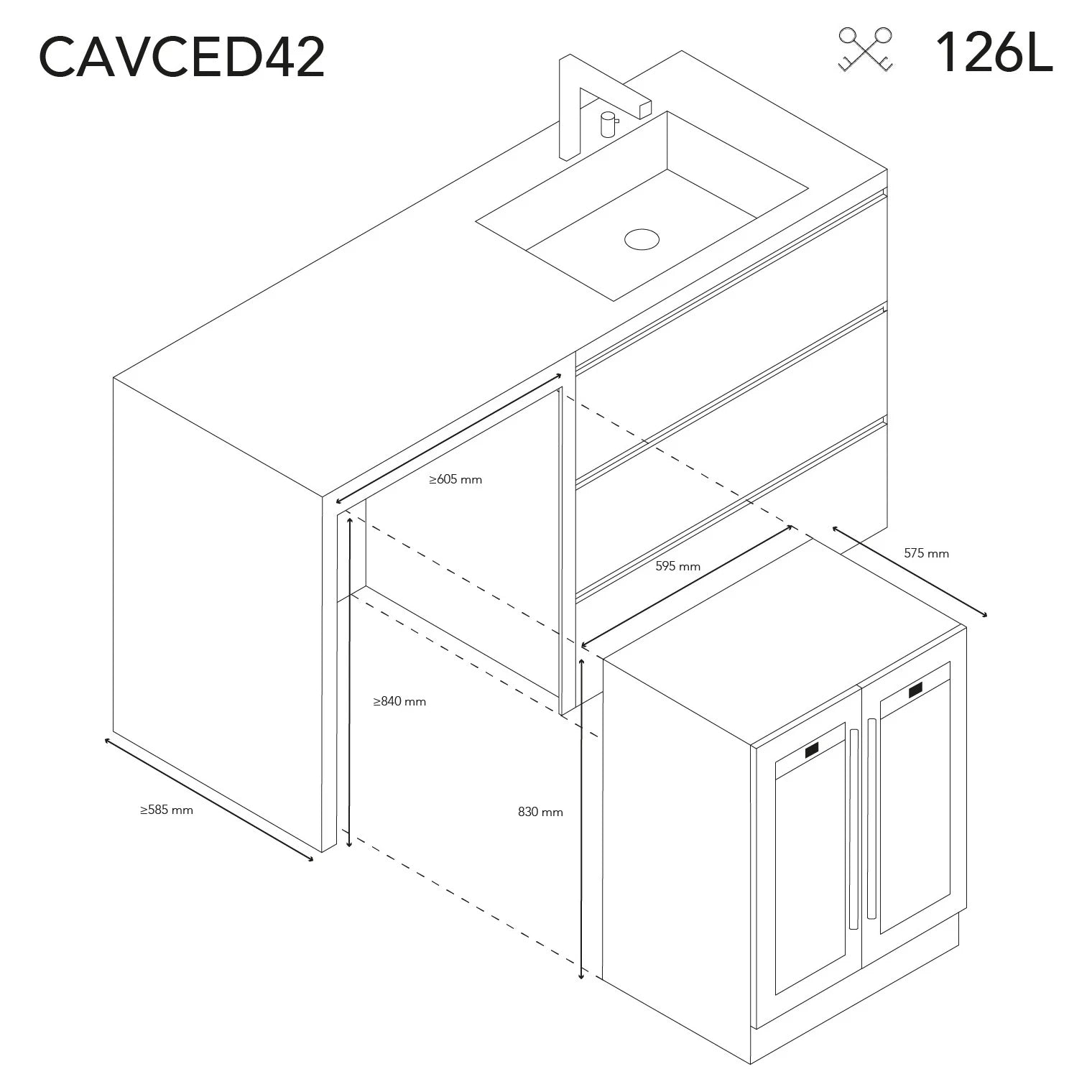 Cave de vinho Les Petits Champs CAVCED42 com porta de vidro anti-UV e controlo digital.