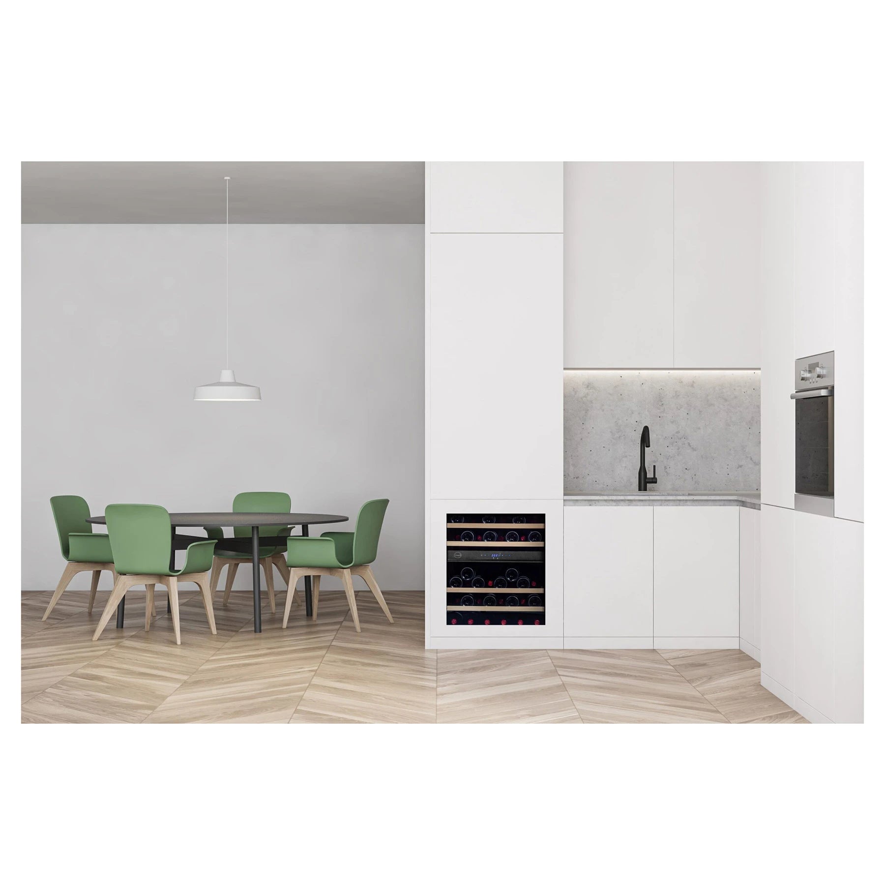 Cave de vinho Vinobox V45 Deco integrável sob bancada com porta reversível.