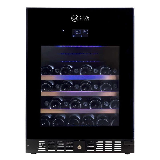 Cave de vinho 46 garrafas Cave Vinum CV-46-BL 2T PREMIUM dupla zona preta encastrável sob bancada.