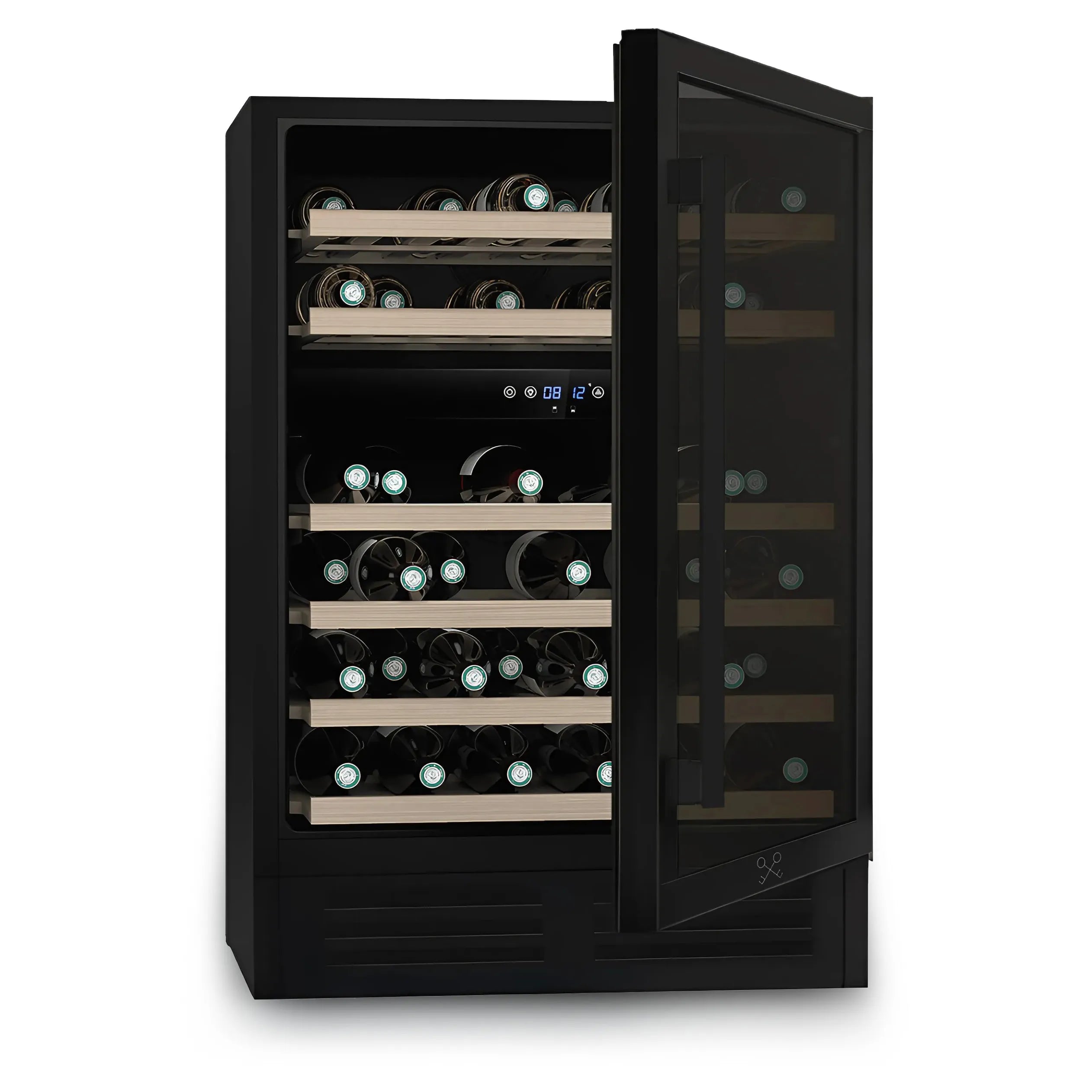 Cave de vinho 46 garrafas Les Petits Champs CAVCEDB46 preta encastrável sob bancada com dupla zona.