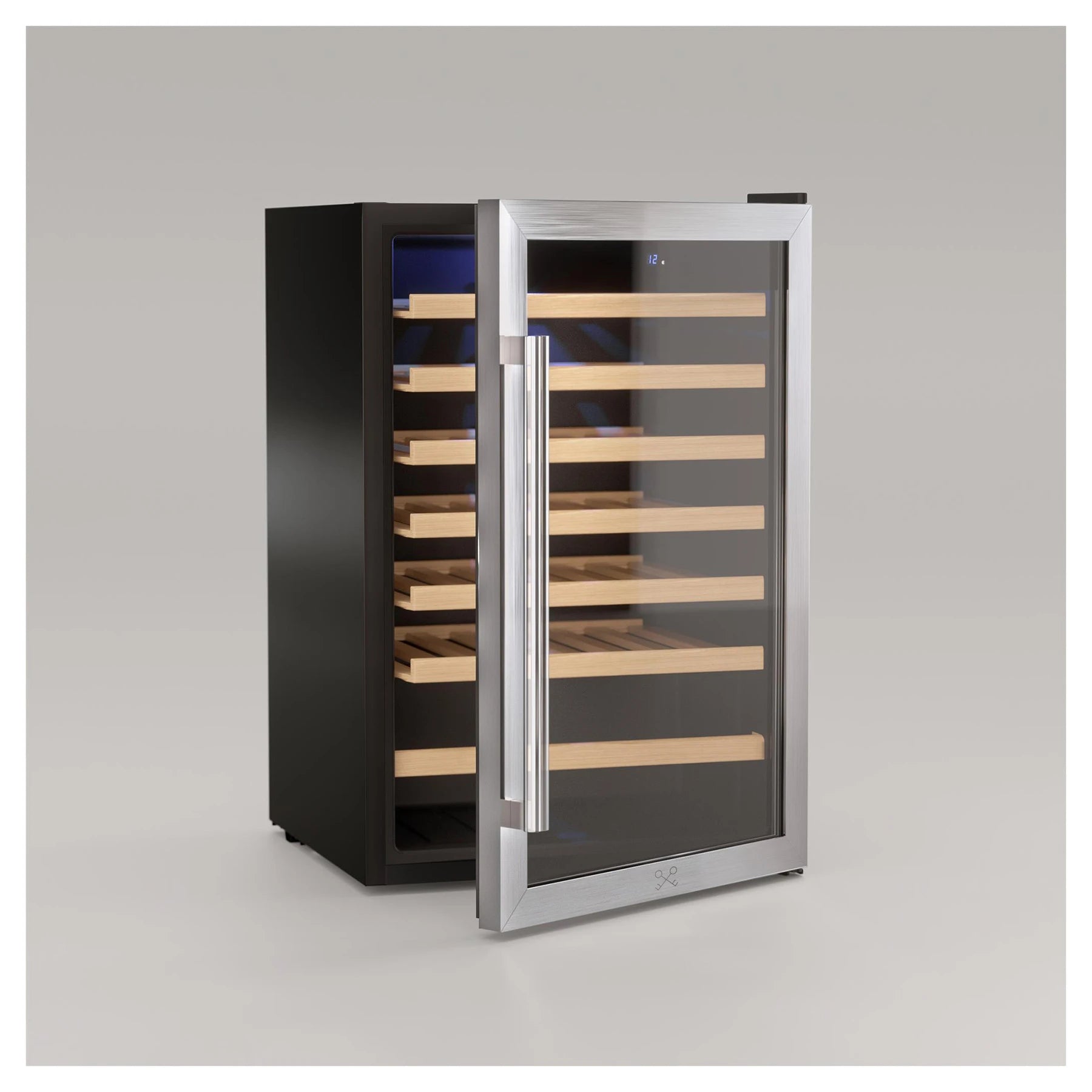 Interior da cave de vinho Les Petits Champs CAVC48 com prateleiras para conservar garrafas na horizontal.