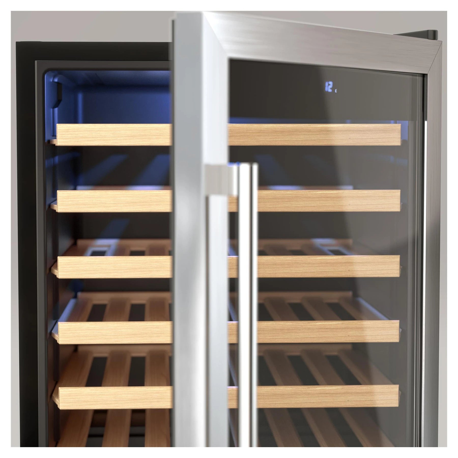 Cave de vinho Les Petits Champs CAVC48 com capacidade para 48 garrafas e temperatura de 4 a 18 ºC.