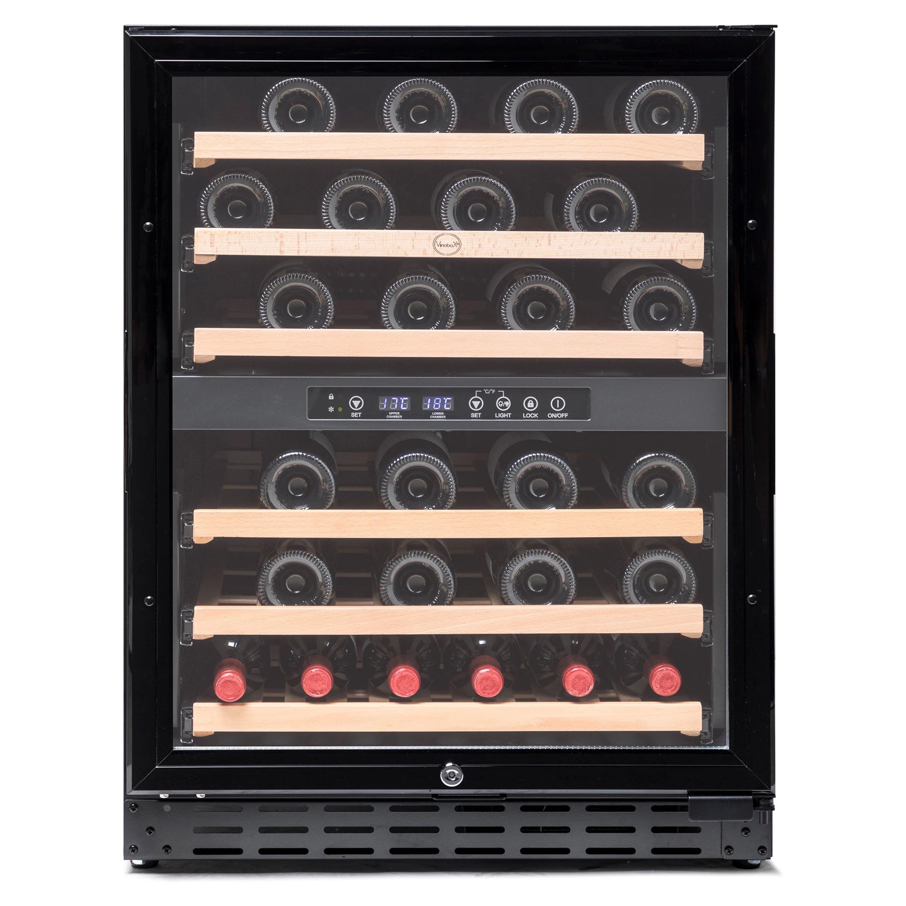 Cave de vinho 50 garrafas Vinobox V50 GC 2T Black com dupla zona e acabamento preto.