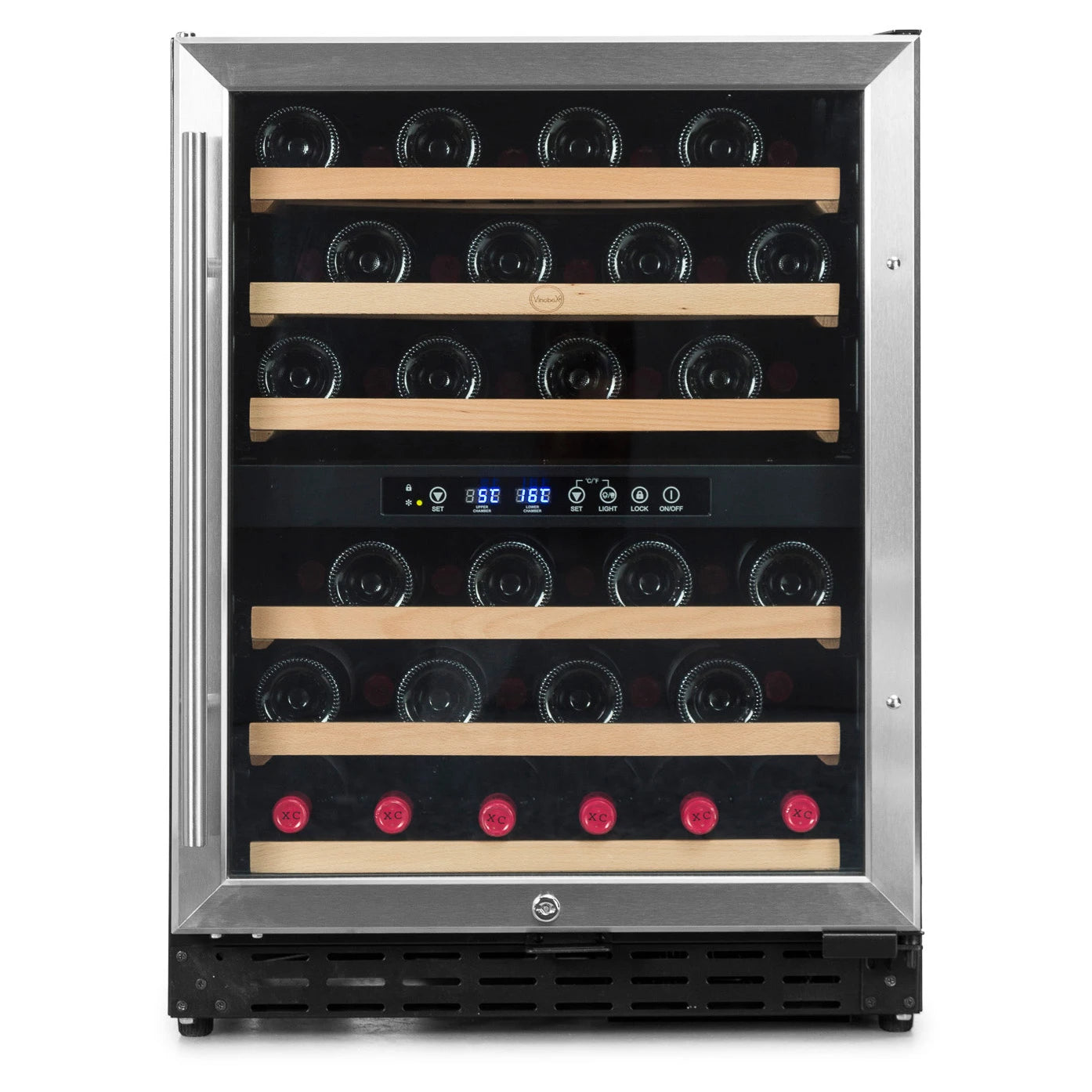 Cave de vinho 50 garrafas Vinobox V50 GC 2T Inox com dupla zona e moldura inox.