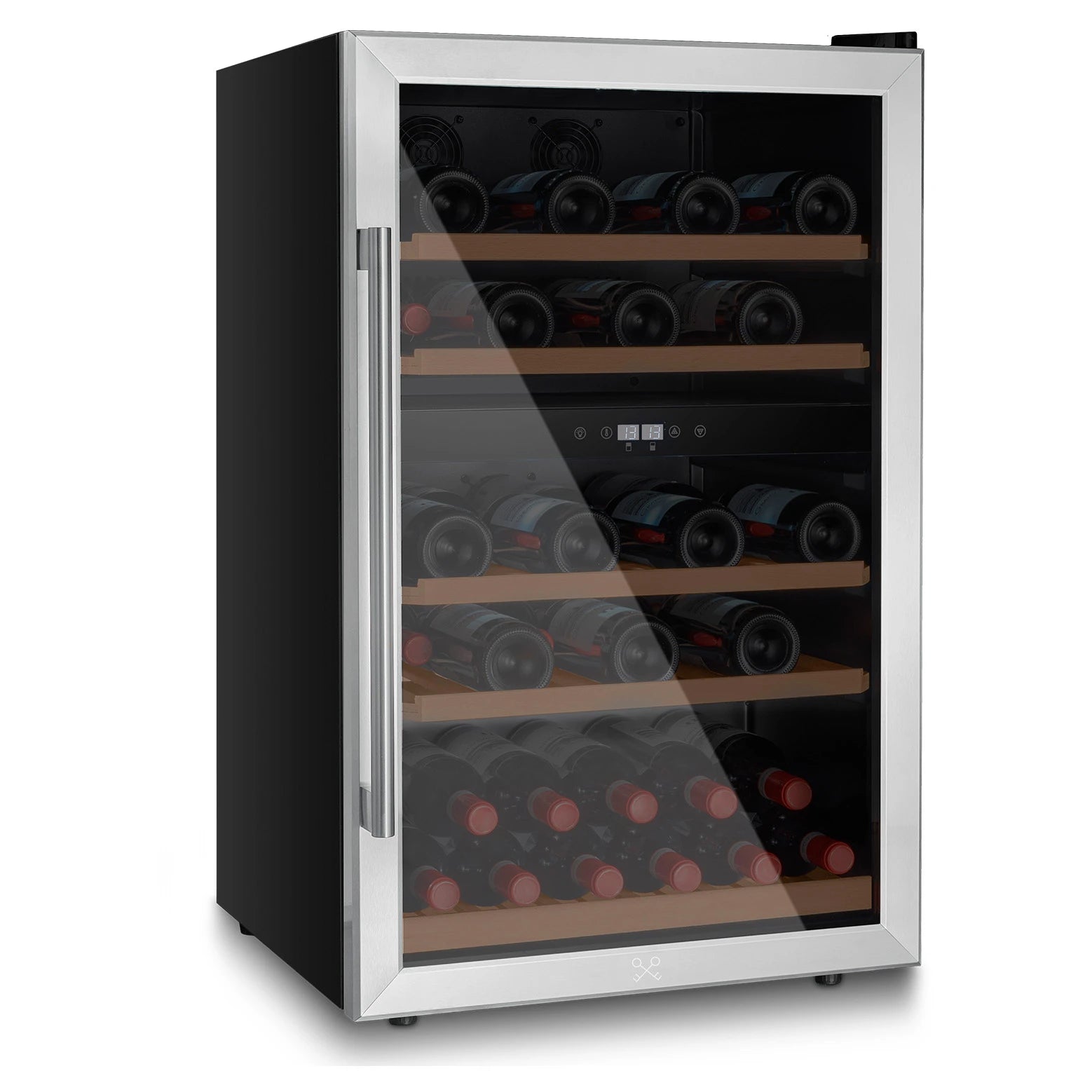 Cave de vinho dupla zona 53 garrafas Les Petits Champs CAVCD53 com acabamento em inox e porta de vidro.