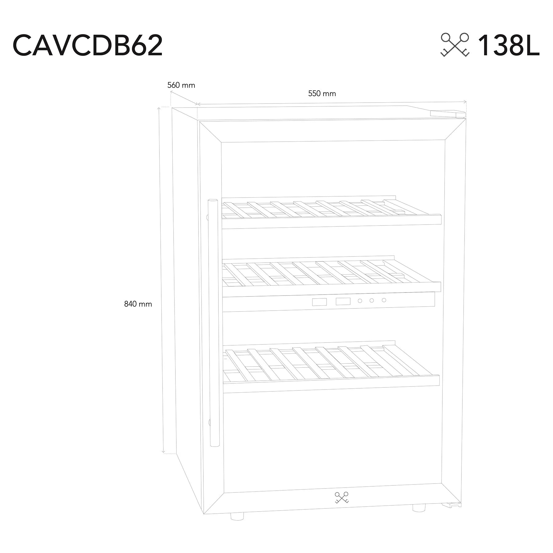 Medidas da cave de vinho Les Petits Champs CAVCDB62 para instalação e armazenamento.