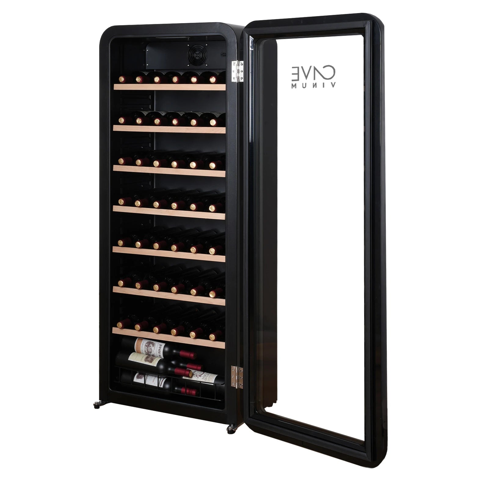 Prateleiras de madeira da Cave Vinum CV-76-R para conservação de garrafas de vinho em posição horizontal.