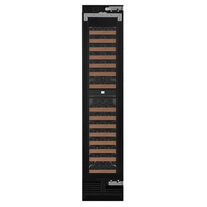 Cave de vinho mQuvée EDGE 45D Panel Ready embutida com duas zonas de temperatura.
