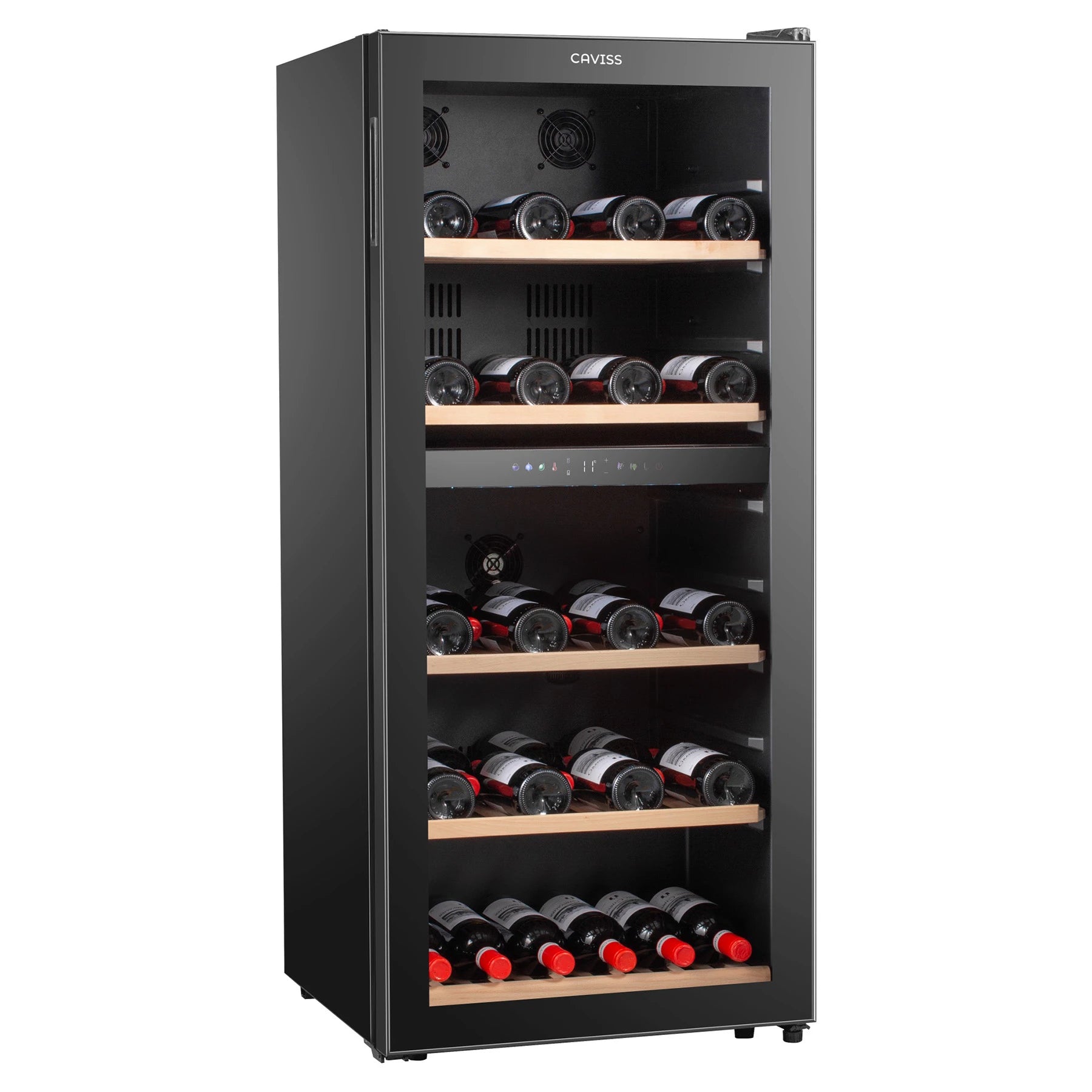 Cave de vinho Caviss C291CBEG em ambiente doméstico com design preto para grandes coleções.
