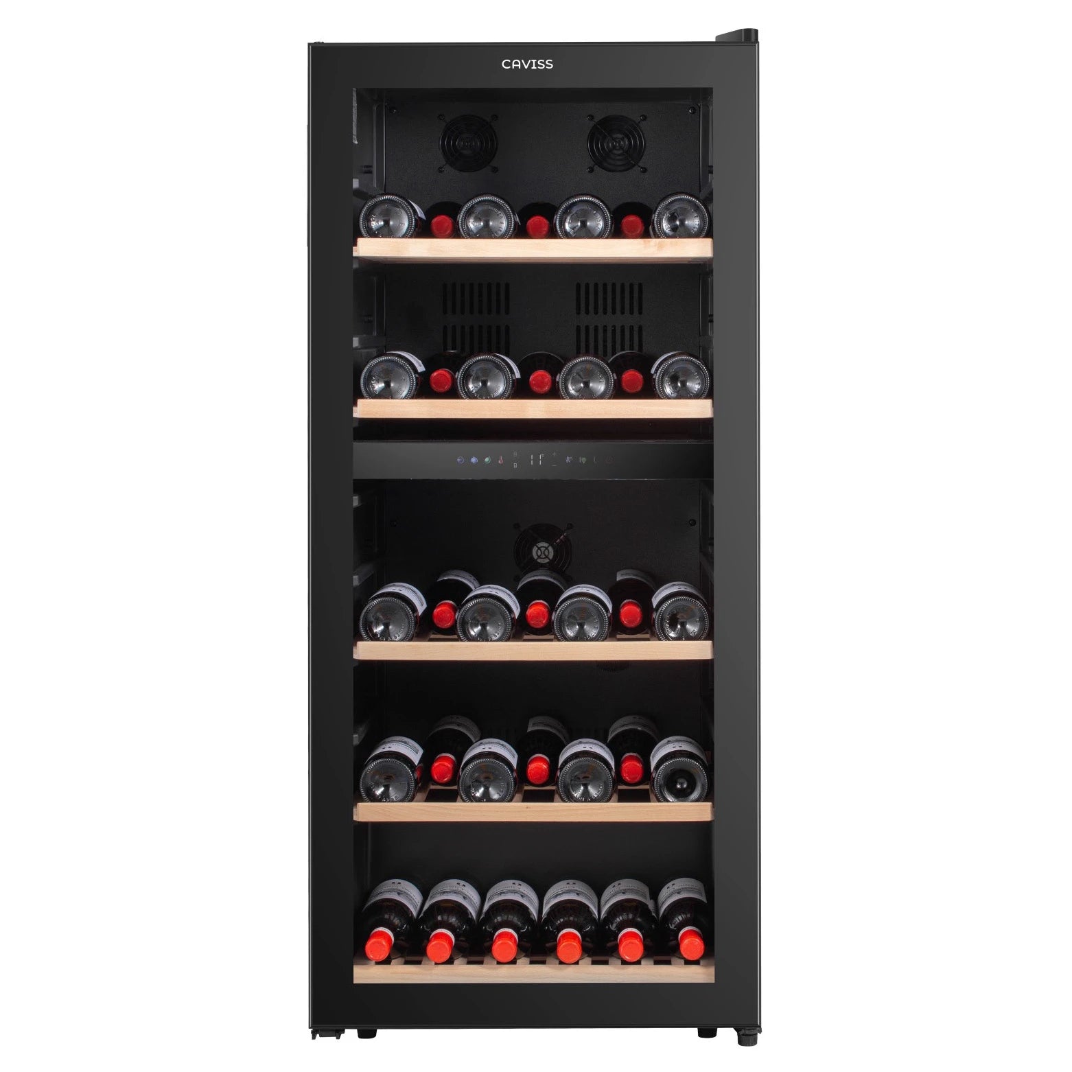 Cave de vinho 91 garrafas Caviss C291CBEG com dupla zona e porta de vidro preto anti-UV.