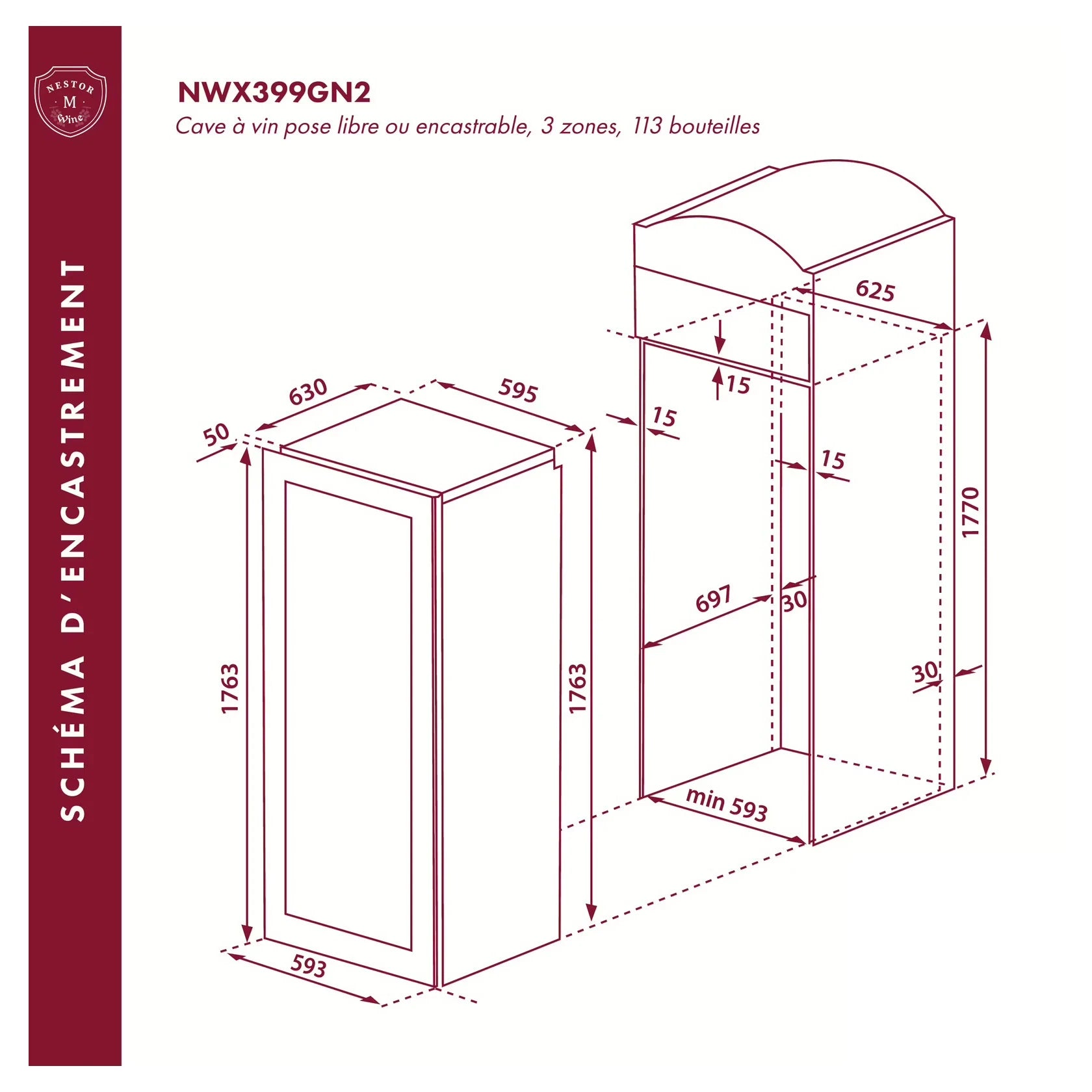 Cave de vinho 99 garrafas Nestor M Wine NWX399GN2
