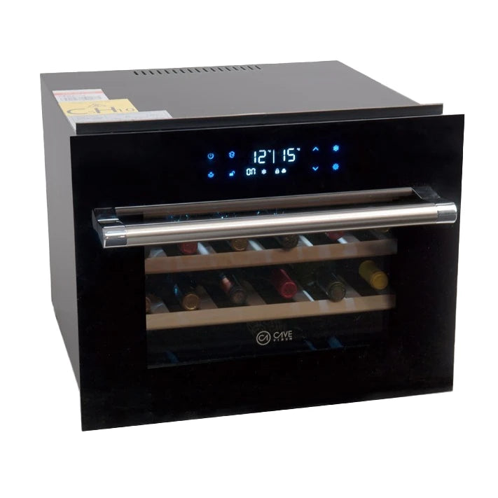 Cave de vinho 24 garrafas Cave Vinum CV-24-CE encastrável em coluna com porta pull-down de vidro triplo temperado.