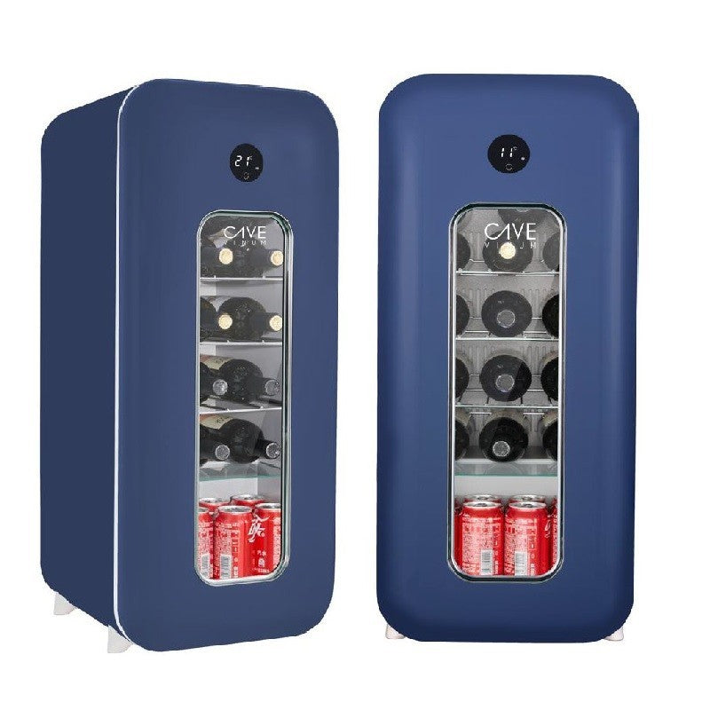 Cave de vinho Cave Vinum CV-15C com prateleiras metálicas, espaço para latas e temperatura regulável de 5 a 20 ºC.