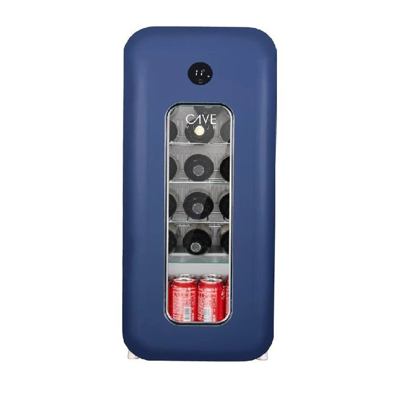 Cave de vinho 15 garrafas Cave Vinum CV-15C azul com porta de vidro duplo, display digital e luz LED interior.