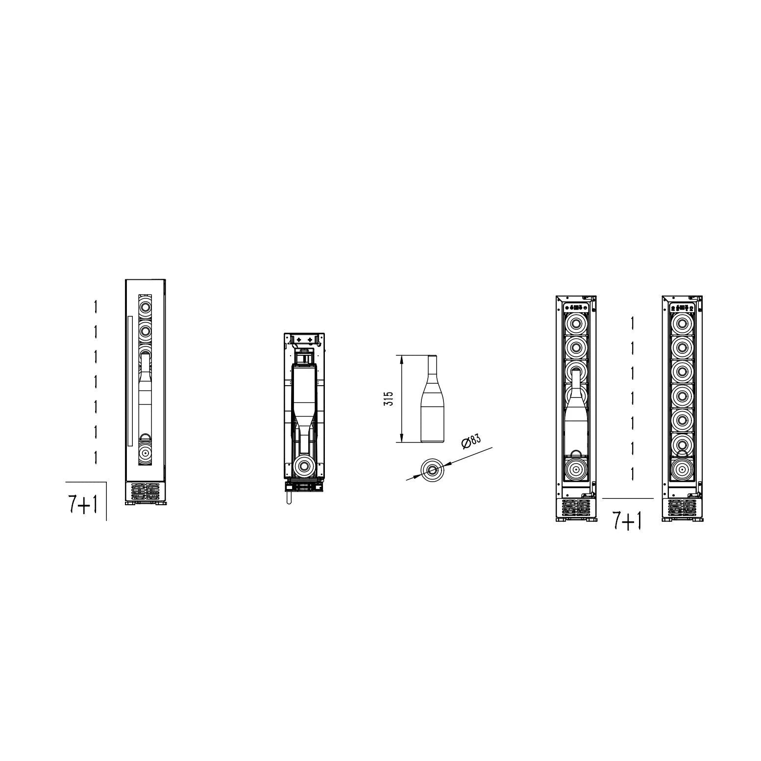 Diagrama de capacidade de Cave de vinho para 8 garrafas Cavin Arctic Collection 15S Fullglass Black