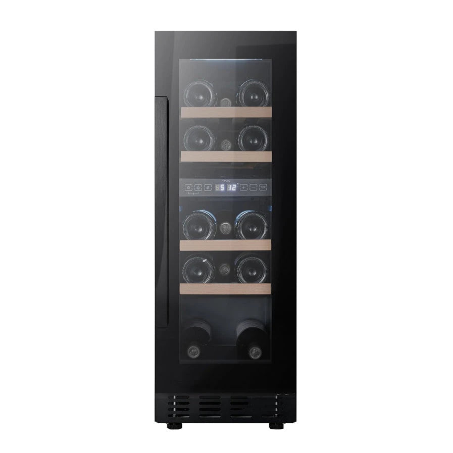 Cave de vinho para 18 garrafas Cavin Arctic Collection 30D de dupla zona Full Glass Black, vista frontal