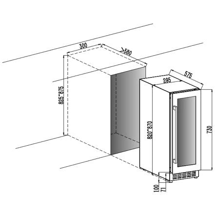 Diagrama de capacidade de Cave de vinho para 18 garrafas Cavin Arctic Collection 30D de dupla zona Full Glass Black
