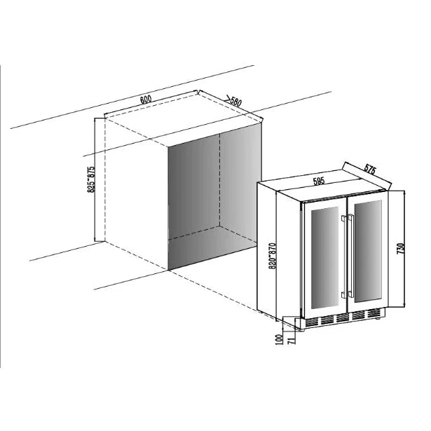 Diagrama de capacidade de Cave de vinho para 20 garrafas Cavin Arctic Collection 60D de dupla zona Duo Full Glass Black