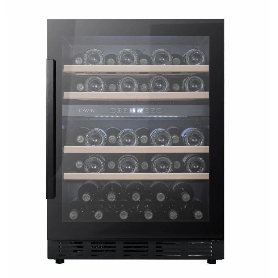 Cave de vinho para 46 garrafas Cavin Arctic Collection 60D de dupla zona Full Glass Black, vista frontal