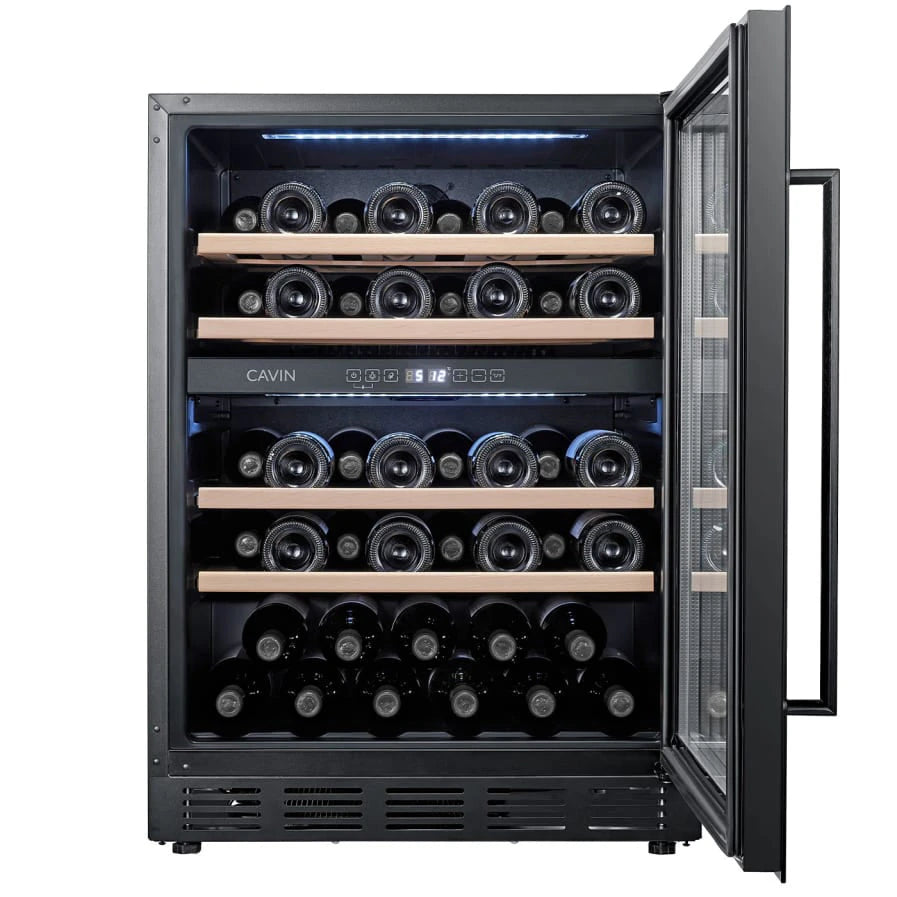 Diagrama de capacidade de Cave de vinho para 46 garrafas Cavin Arctic Collection 60D de dupla zona Full Glass Black