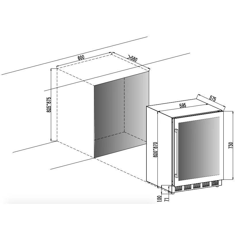 Diagrama de capacidade de Cave de vinho para 46 garrafas Cavin Arctic Collection 60D de dupla zona Full Glass Black