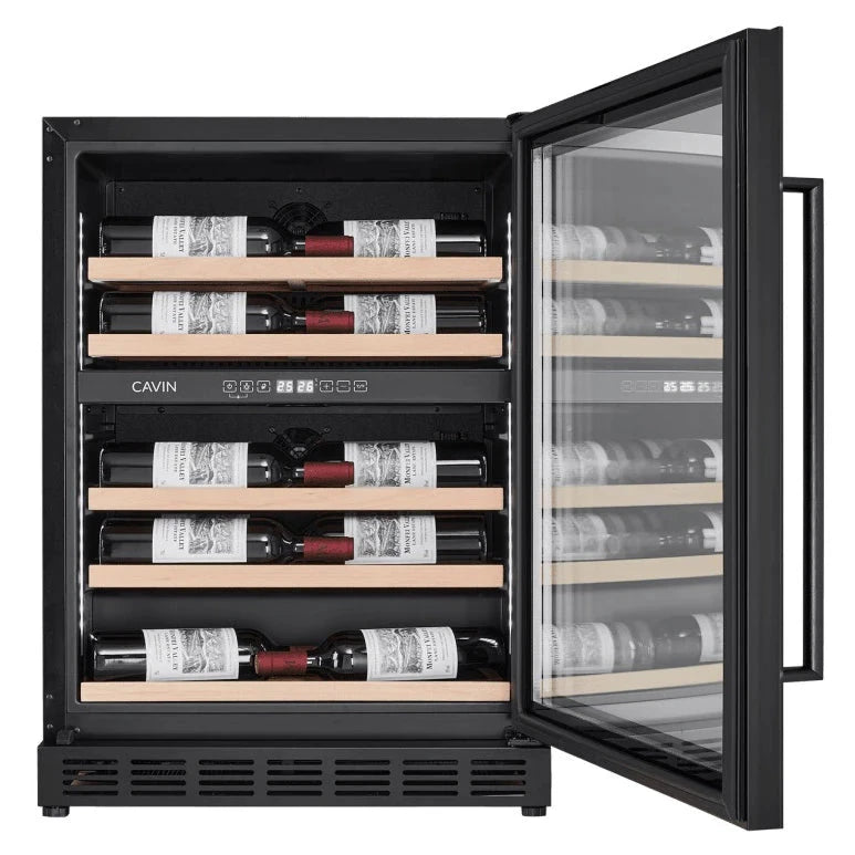 Diagrama de capacidade de Cave de vinho para 18 garrafas Cavin Arctic Collection 60D Shallow de dupla zona Full Glass Black