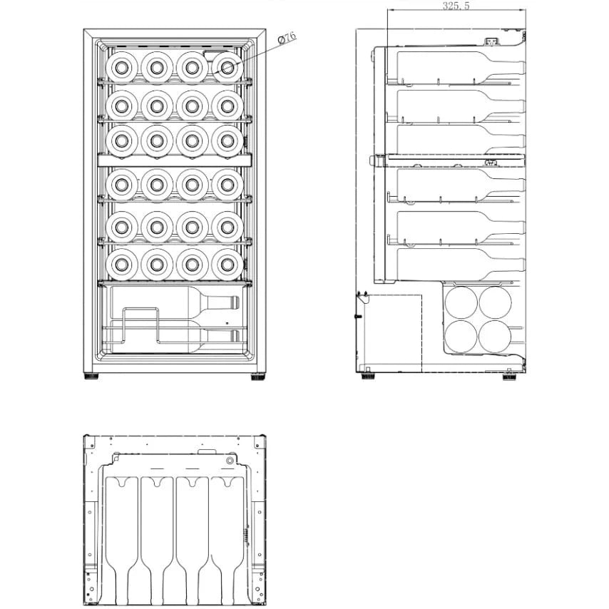 Diagrama de capacidade de Cave de vinho para 28 garrafas Cavin Northern Collection 28 Black