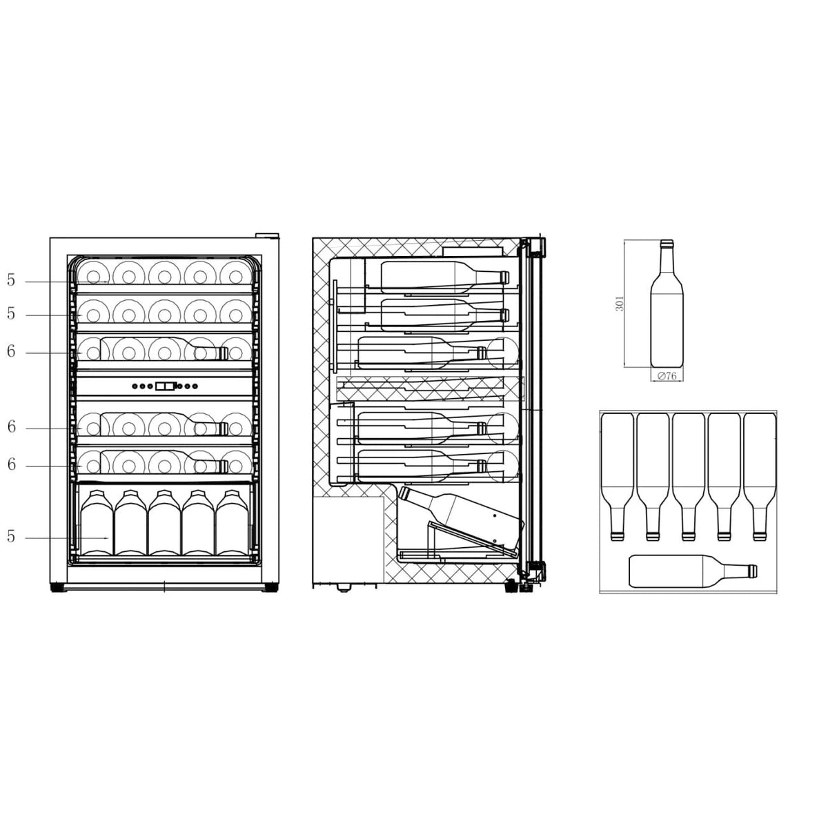 Diagrama de capacidade de Cave de vinho para 45 garrafas Cavin Polar Collection 50 Stainless